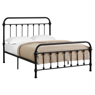 Monarch 56" Contemporary Vertical Slat Finial Metal Bed Frame - Full Size - Black Finish