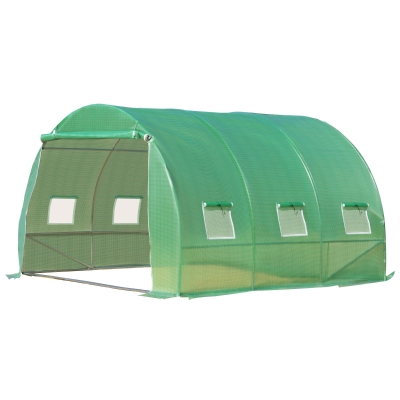 Outsunny 10' x 10' x 7' Walk-in Tunnel Greenhouse with High-Quality Transparent PE Cover, Zipper Doors, & Windows