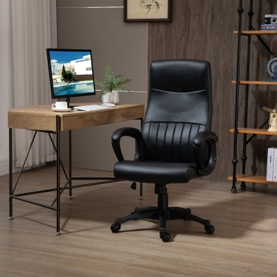 Vinsetto High Back Office Chair Swivel Executive PVC Leather Ergonomic Chair, Adjustable Height, Black