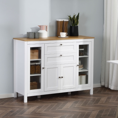 HOMCOM Modern Buffet Cabinet Sideboard with Storage Cupboard Glass Doors and Adjustable Shelves for Kitchen Living Room Oak White