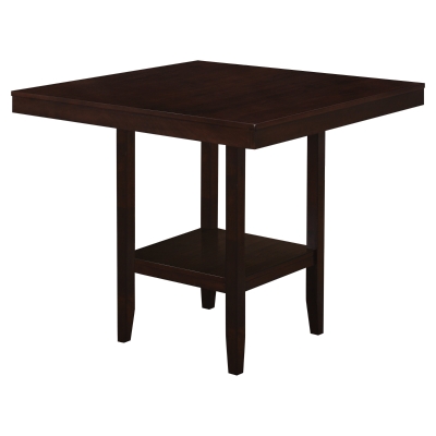 Monarch 42" Square Wooden Counter Height Dining Table with Storage Shelf Base - Cappuccino Brown Finish