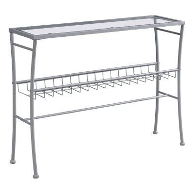 Monarch 42" Contemporary Tempered Glass Top 2-Tier Metal Framed Wire Shelf Accent Console Table - Silver Finish