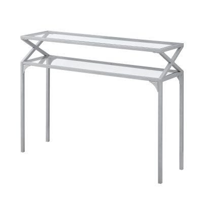 Monarch 42" Contemporary Tempered Glass Top 2-Tier Metal Framed Accent Console Table - Silver Finish