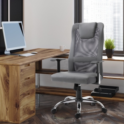 Vinsetto High Back Mesh Office Chair Ergonomic Computer Desk Seat Thick Padded Headrest with Armrest, Grey
