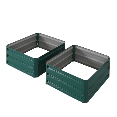 Outsunny 26" x 26" x 12" Raised Galvanized Metal Garden Bed Kit Set of 2 - Green