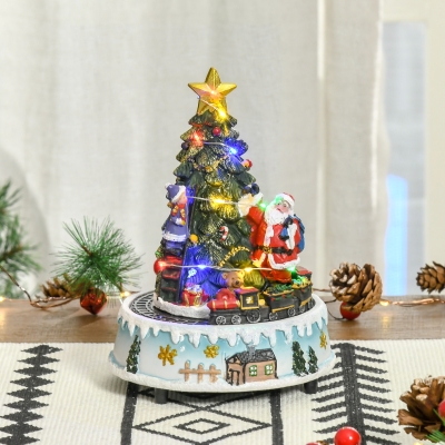HOMCOM Animated Christmas Village with Relief Base Pre-lit Musical Collectable Decor with Moving Train Winter Wonderland Set for Indoor Holiday Displays