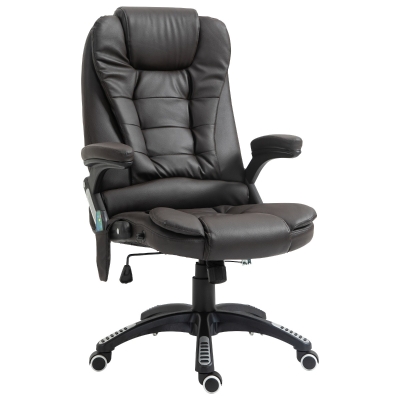 HomCom High Back Executive Massage Office Chair Faux Leather Heated Reclining Desk Chair with 6 Point Vibration, Adjustable Height, Dark Brown