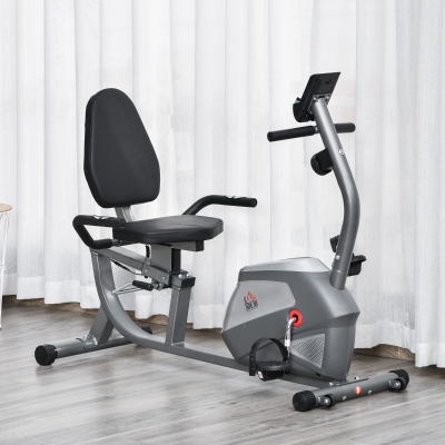 Soozier Exercise Training Bike 8 Adjustable Resistance Cycling Bike Workout Stationary, Pad Holder Bottle Holder w/ LCD Monitor, Grey
