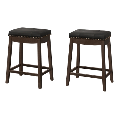 Monarch 2pc Traditional Counter-Height Padded Seat with Tufted Black Leather-Look Upholstery and Nailhead Trim - Espresso