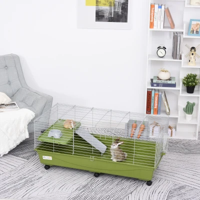 PawHut 47" Small Animal Cage with Ramp & Wheels, Guinea Pig