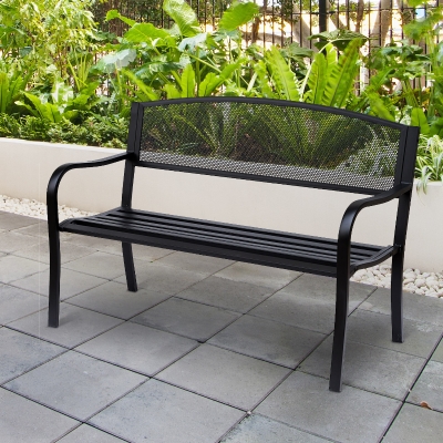 Outsunny Outdoor Patio 2-Seat Garden Bench Park Bench Yard Loveseat Steel Black
