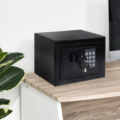 HomCom Small Steel Digital Electronic Safe Box Wall Mount Security Case Cabinet Keypad Lock Home Office Hotel Gun Cash Jewelry Black