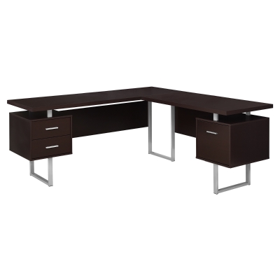 Monarch 70" L-Shaped Contemporary Wood-look Laminate Computer Desk - Cappuccino