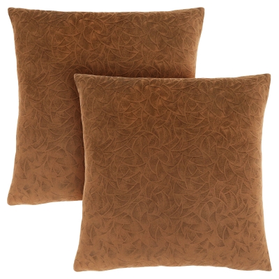 Monarch 18" x 18" Floral Velvet Decorative Throw Pillow (Set of 2) - Light Brown