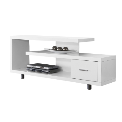 Monarch 60" Art Deco Style 3-Tier Open Shelf Storage Drawer Console TV Stand - White Finish