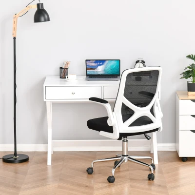 HOMCOM Modern Writing Desk, White Computer Desk with Drawers