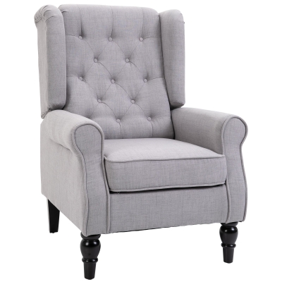 HOMCOM Fabric Tufted Club Accent Chair with Wooden Legs - Grey