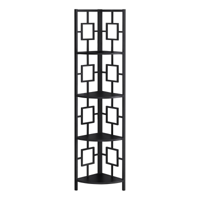 Monarch 62" H Transitional Decorative 4-Tier Corner Etagere Bookcase - Black / Black Metal