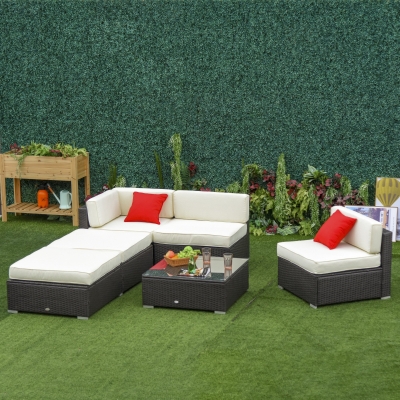 Outsunny 6pcs All-weather Rattan Sofa Wicker Sectional Patio Furniture Set Deluxe Outdoor