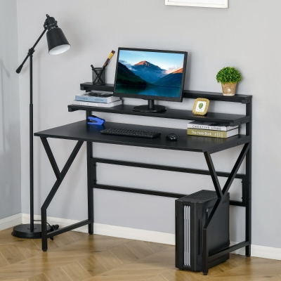 HOMCOM Modern Computer Desk, 47'' Home Office Desk with Storage Shelves for Study, Black