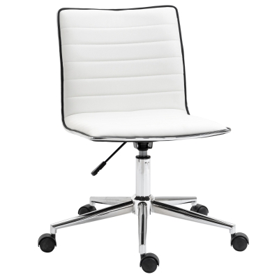 Vinsetto PU Leather Armless Task Chair with Adjustable Height and Chrome Base, White