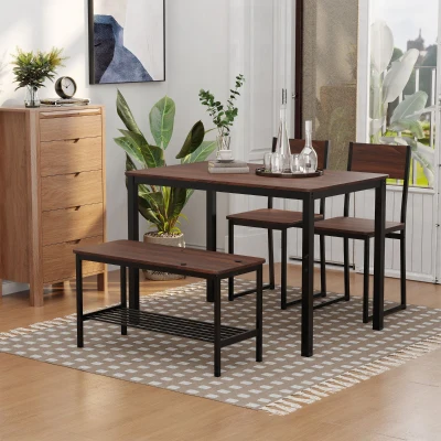 HOMCOM Industrial 4-Piece Dining Set, Rustic Brown/Black