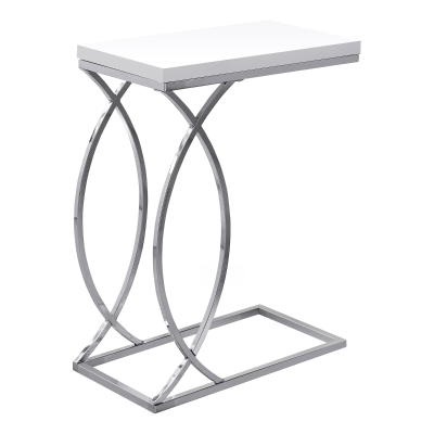 Monarch 25" Contemporary Curvy Chrome Metal Base C-Shaped Side Accent Table - Glossy White Finish