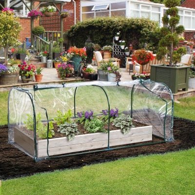 Outsunny 7' x 3' Transparent PVC Mini Tunnel Greenhouse Garden Green Grow Shed Portable Plant Flower Warm House Steel Frame Zipped Doors