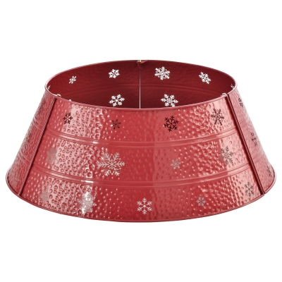 HOMCOM Christmas Tree Collar, Steel Tree Ring Skirt w/ Snowflake, 26" Base, Red