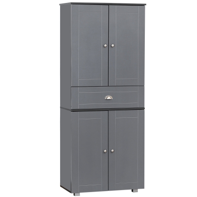 HOMCOM 71" Freestanding Kitchen Pantry Cabinet with 2 Large Double Door Cabinets and 1 Center Drawer, Grey