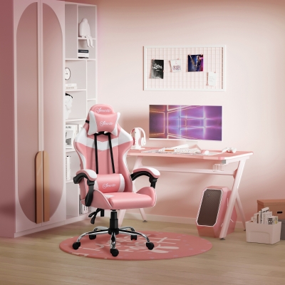 Vinsetto Racing Gaming Chair with Lumbar Support, Head Pillow, Swivel High Back Recliner Gamer Desk Chair for Office, Pink