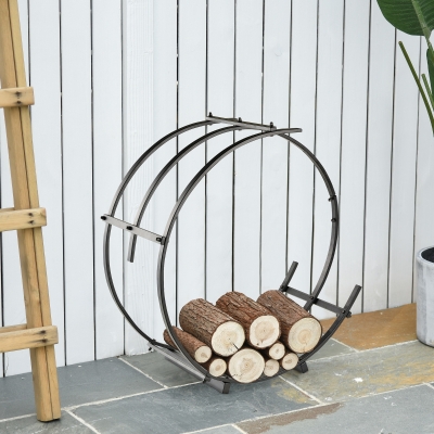 Outsunny 28" Round Firewood Rack Holder Log Storage Rack, 110 lbs. Weight Capacity, Black