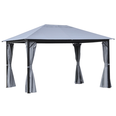 Outsunny 13' x 10' Outdoor Patio Gazebo Canopy with PA Coated Polyester Roof, Steel/Aluminum Frame & Sidewalls, Grey