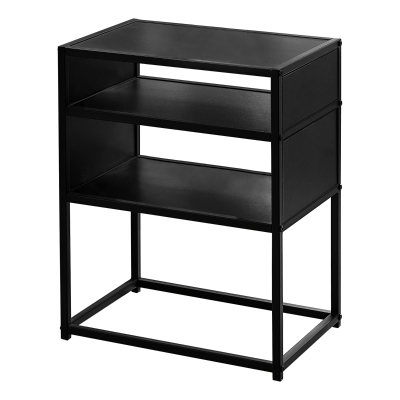 Monarch 22" H Modern 3-Tiered Accent Table with Wook-Like Table Top, Slender Metal Frame and 2 Open Shelves - Black / Black Metal