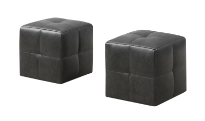 Monarch Two Piece Kids' Padded Upholstered Ottoman Set - Charcoal Grey Leather-Look