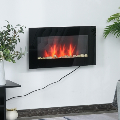 HOMCOM 1500W Electric Fireplace Heater Wall Mounted With Remote Control LED Flame 7 Color