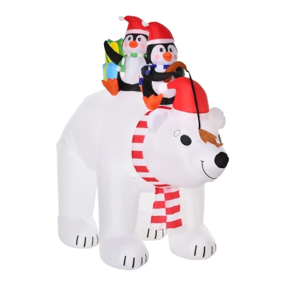 HOMCOM 7ft Christmas Decoration w/ Polar Bear, Penguins, Inflatable Santa Decoration