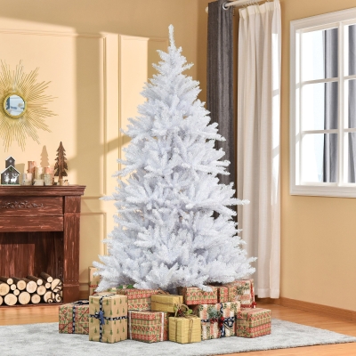 HOMCOM 7FT Artificial Christmas Tree Holiday Xmas Tree with Foldable Feet Home Indoor Holiday Decoration White