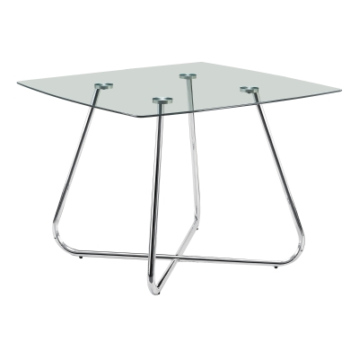 Monarch 40" Square Tempered Glass Top Chrome Metal Legs Modern Dining Table