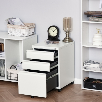 Vinsetto Metal 3 Drawer Mobile Locking Filing Cabinet Under Desk for Legal & Letter Files