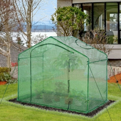 Outsunny Walk In PE Greenhouse Garden Outdoor Flower Planter Steel Frame with Zipped Door & Window 70.75" x 39.25" x 65"