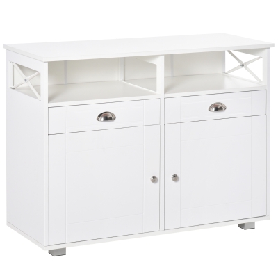 HOMCOM Sideboard Buffet Cabinet with Storage Drawers, Large Tabletop and Crossbar Side Design, White