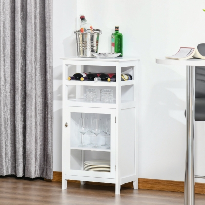 HOMCOM Wine Cabinet with 4 Bottle Wine Rack, Open Shelf, Acrylic Door Cabinet with Adjustable Shelf, White