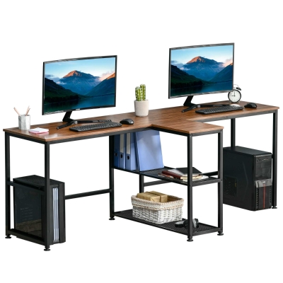 HOMCOM 83'' Two Person Desk w/ Storage Shelves, Computer Office Double Desk, Writing Table