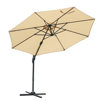 Outsunny 9.7ft Round Cantilever Hanging Umbrella Outdoor Offset Market Umbrella 360° Rotation w/ Cross Base Garden Sun Shade Beige