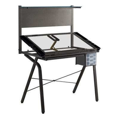 Monarch Modern Industrial Adjustable Metal and Temperd Glass Professional Drafting Table with Magnetic Board and Removable Side Trays - Black