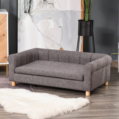 PawHut Modern Pet Sofa Cat or Medium Large Dog Bed W/ Removable Seat Cushion, Dark Grey