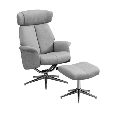 Monarch Retro Modern Upholstered Faux Suede Swivel Recliner with Matching Ottoman - Grey