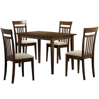 Monarch 5 Piece 48" x 30" Rectangular Table and Vertical Slat Back Padded Armless Side Chairs Dining Set - Warm Walnut Finish