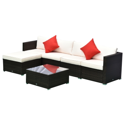 Outsunny 6 Piece Outdoor Rattan Patio Sets PE Rattan Wicker Sofa Sectional Furniture Set